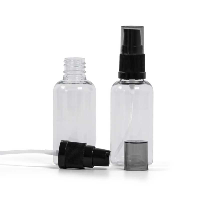 Frasco de plástico transparente, dispensador de crema negro con sobretapa ahumada, 50 ml