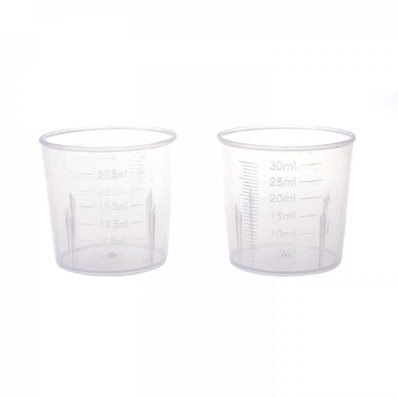 Vaso medidor de plástico transparente, 30 ml