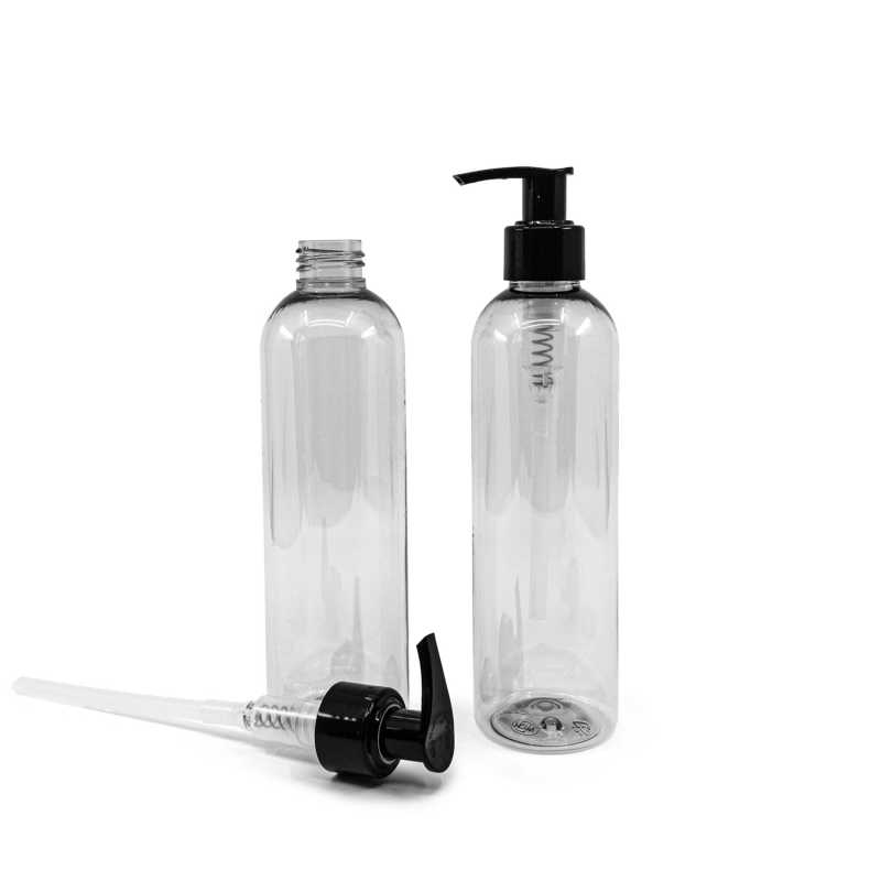 Botella de plástico reciclado, dispensador negro, 250 ml