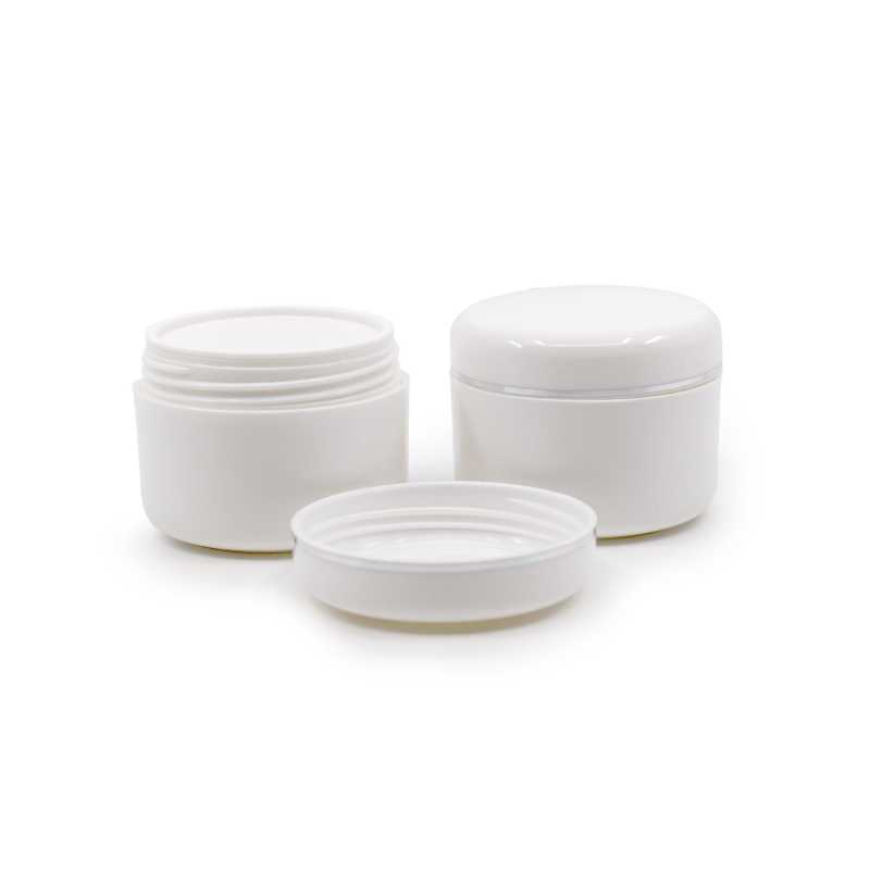 Tarro cosmético, plástico, blanco, doble pared, 50 ml
