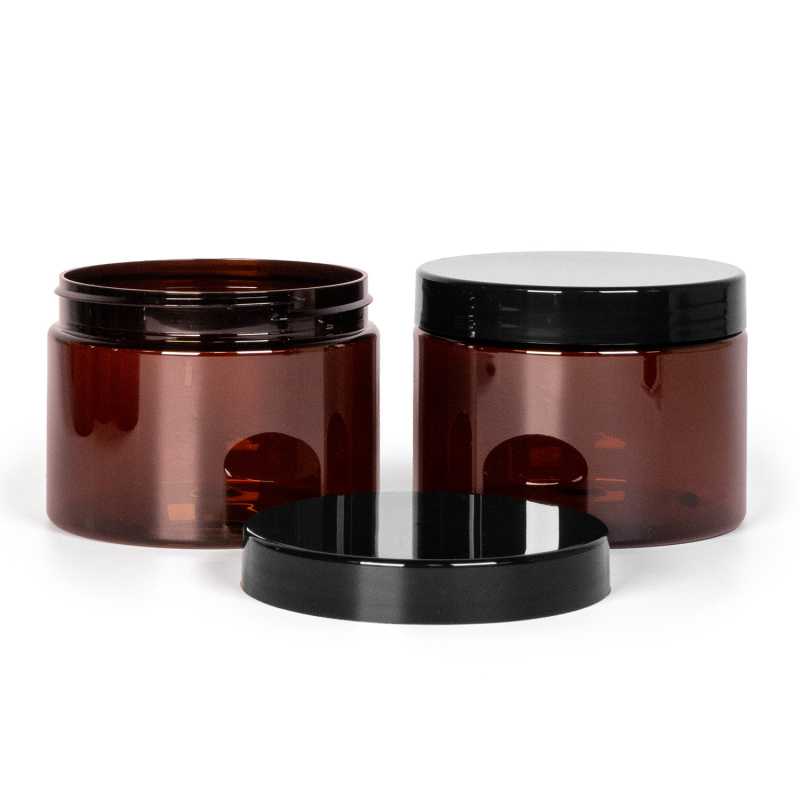 Tarro de plástico ámbar, 500 ml, tapón de rosca negro