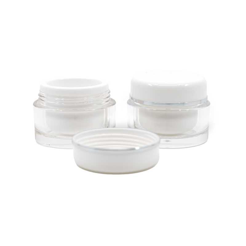 Tarro de plástico de doble pared, blanco/transparente, anillo plateado, 5 ml