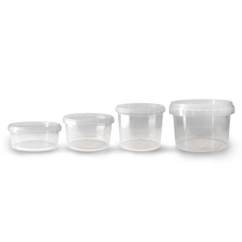 Envase plástico, transparente, con tapa, 150 ml