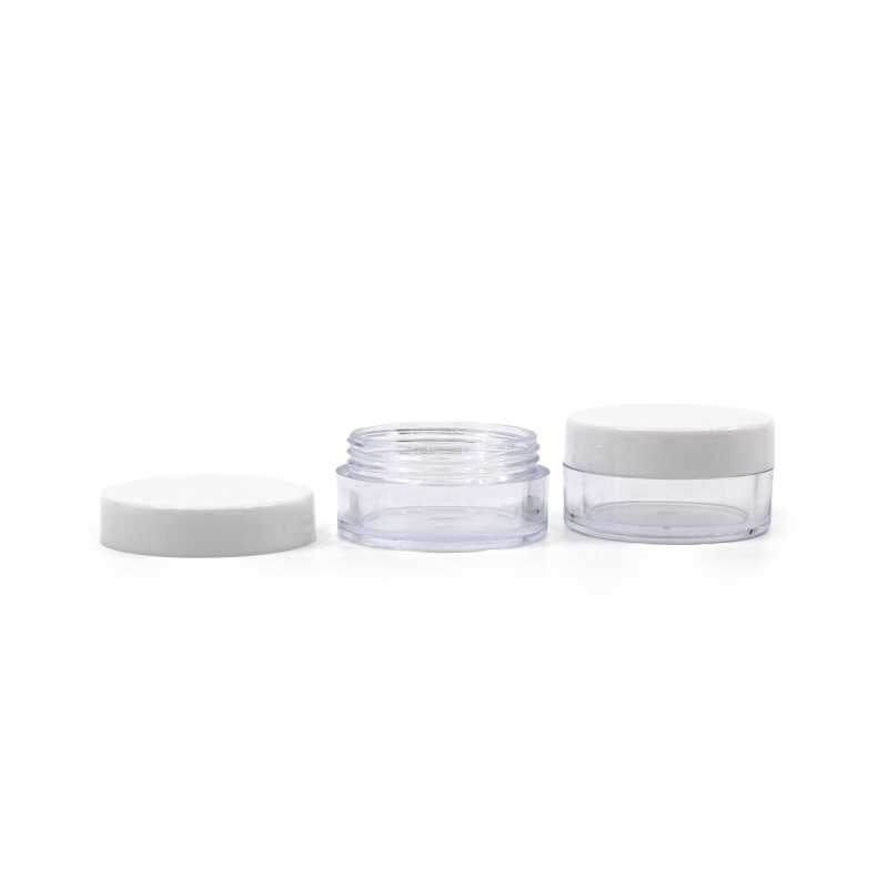 Tarro de plástico, transparente, tapa blanca, 10 ml