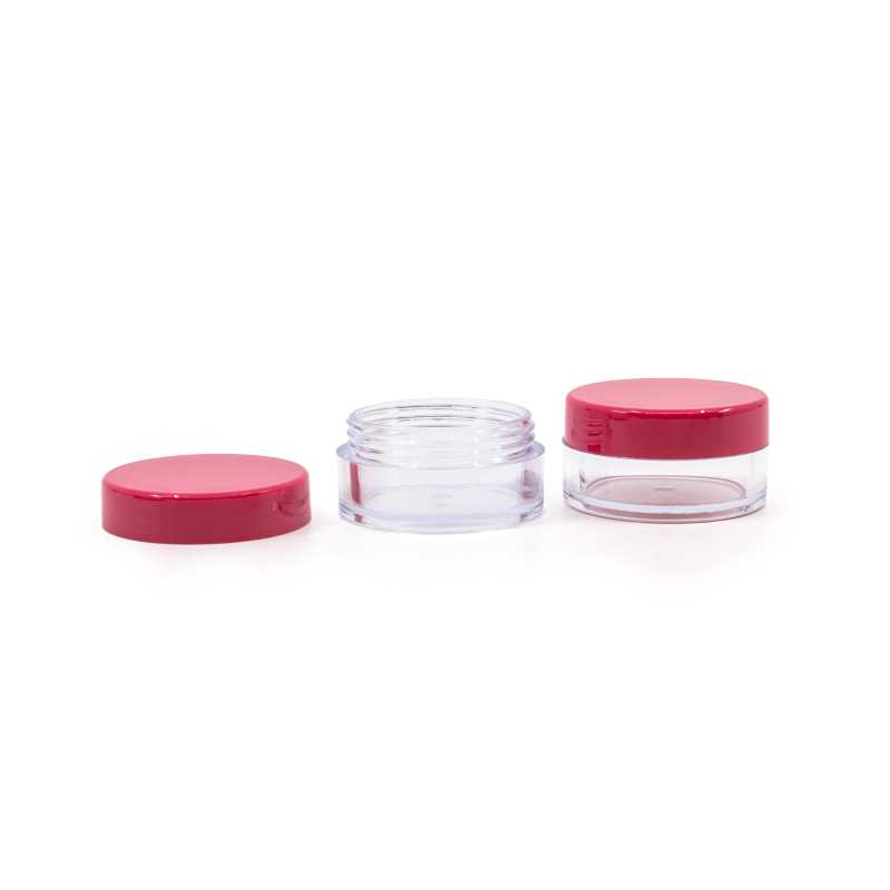 Tarro plástico, transparente, tapa rosa, 10 ml