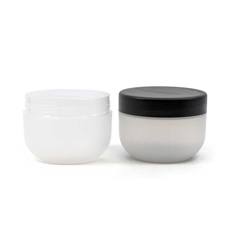 Tarro plástico, blanco opaco, tapa negra con junta, 200 ml