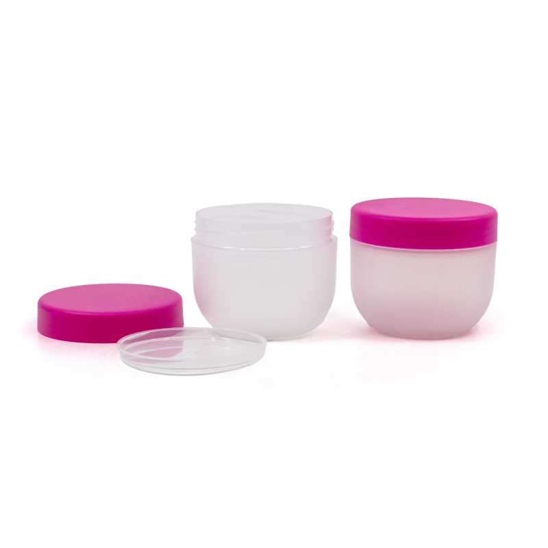 Tarro de plástico esmerilado, tapa rosa, 100 ml