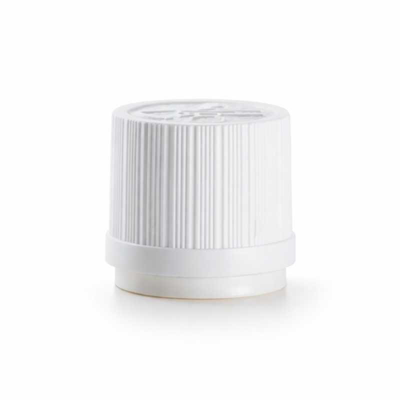 Tapón de plástico con anillo de garantía, blanco, estriado, 18/410