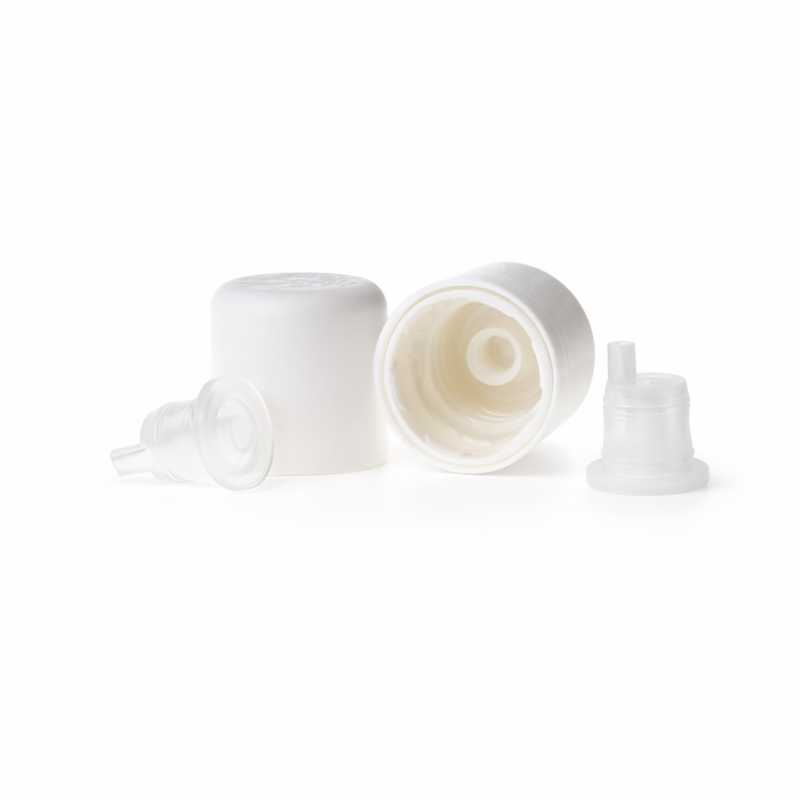Tapón de plástico con precinto y cuentagotas, blanco, 18 mm