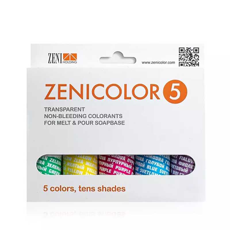 Colorante para base de jabón de glicerina, ZENICOLOR 5, surtido de 5 colores