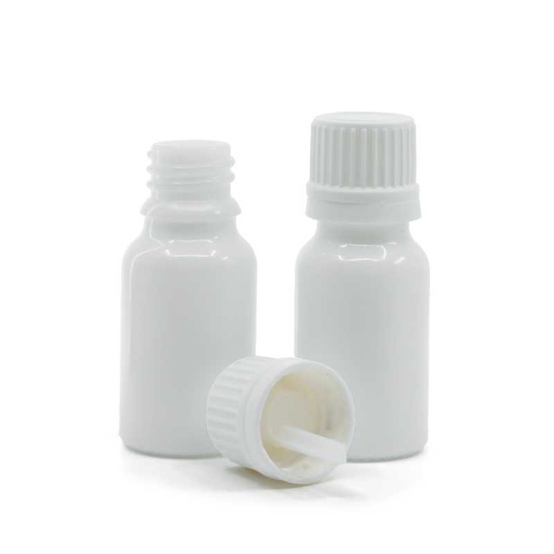 Frasco de vidrio blanco, tapón blanco con cuentagotas interior, 10 ml