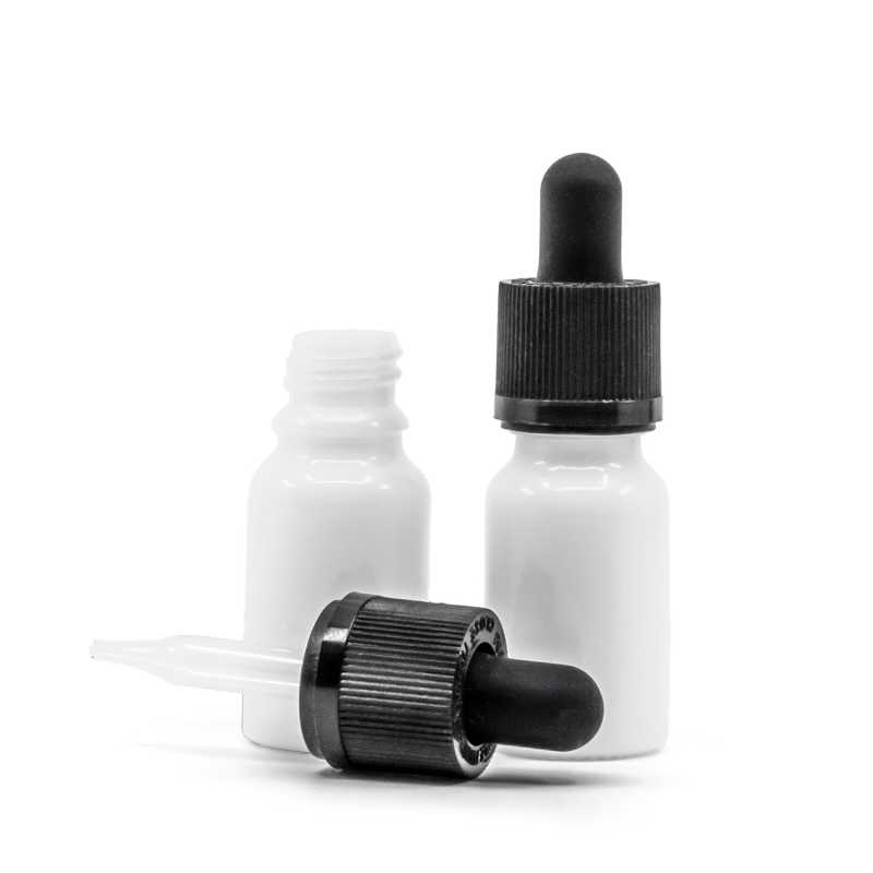 Botella de vidrio, cuentagotas de seguridad, blanca, 10 ml