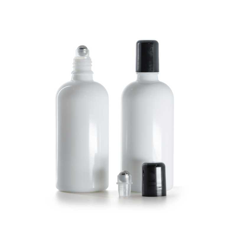 Botella de vidrio, roll-on, blanca, 100 ml
