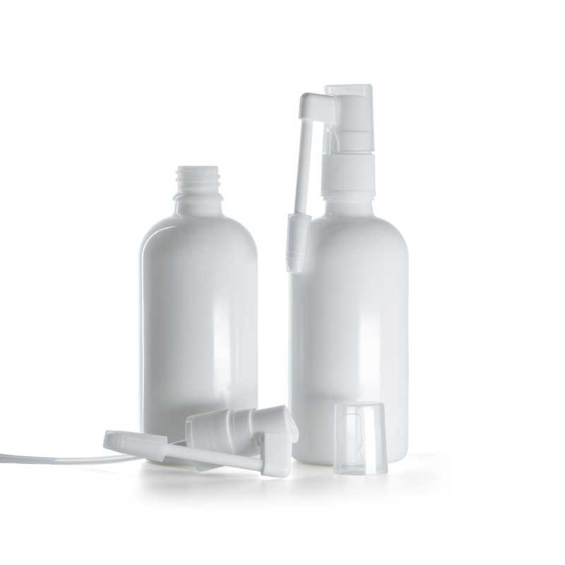 Frasco de vidrio, pulverizador oral, blanco, 100 ml