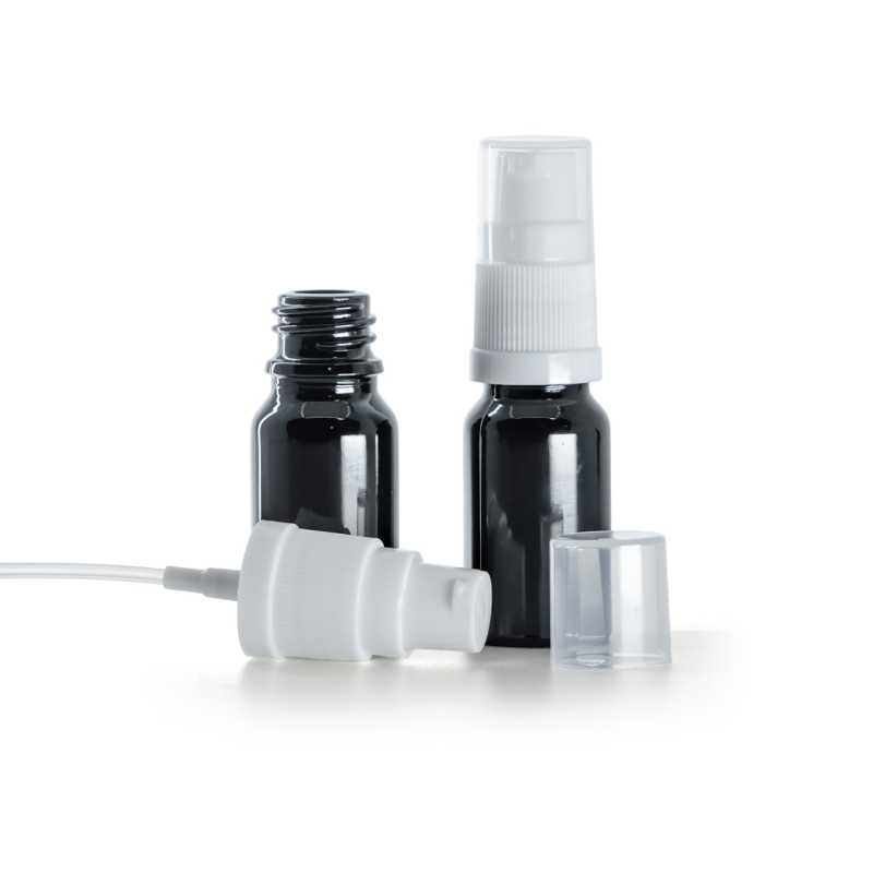 Frasco de vidrio, negro brillante, bomba loción blanca, 10 ml