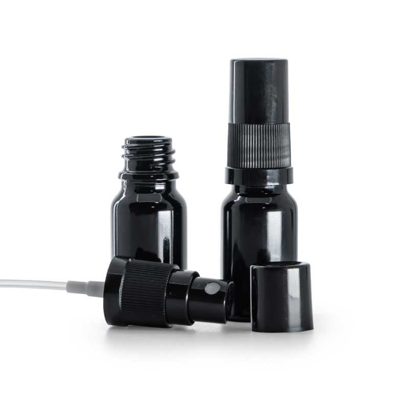 Envase, vidrio, negro brillante, pulverizador, negro, tapón, negro, 10 ml
