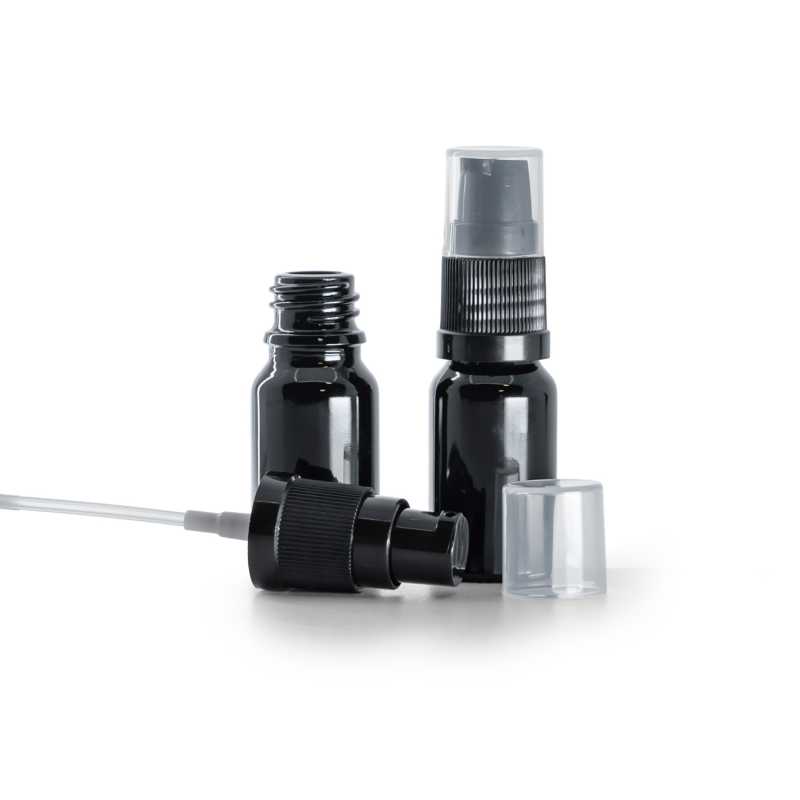 Frasco de vidrio negro brillante, dispensador de loción, 10 ml