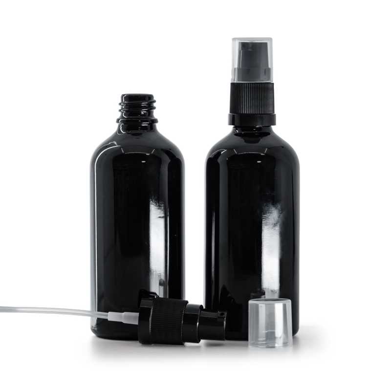 Botella de vidrio, negra brillante, dispensador de loción, 100 ml