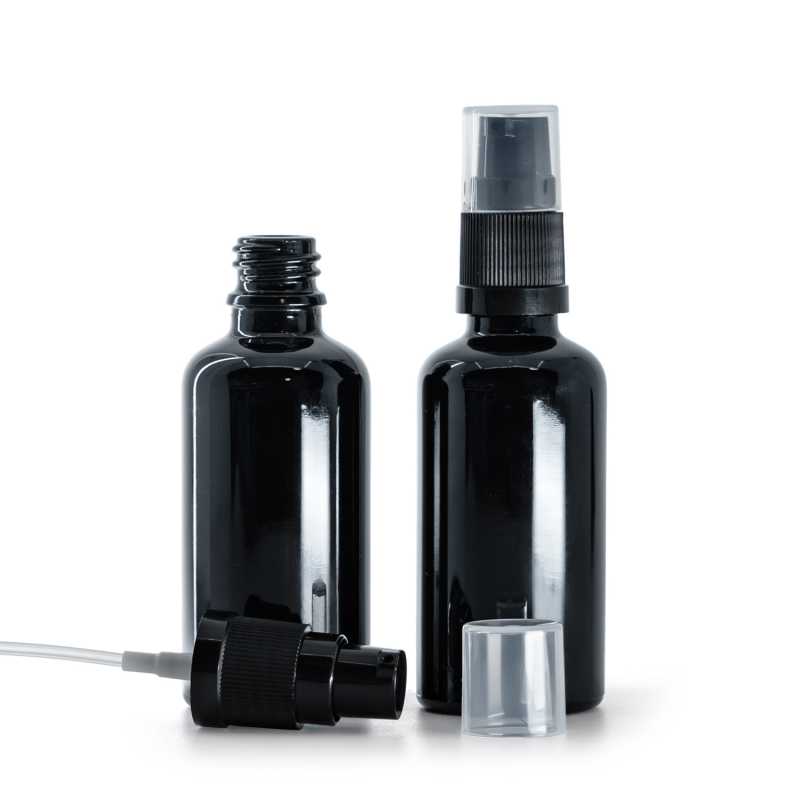 Frasco de vidrio, negro brillante, dispensador de loción, 50 ml