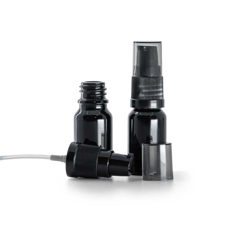 Frasco de vidrio negro brillante, dispensador de crema con sobretapa ahumada, 10 ml