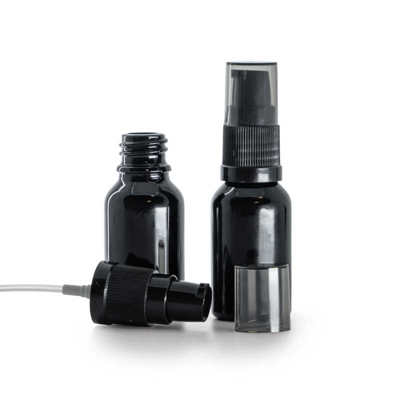 Frasco de vidrio negro brillante, dispensador de crema con sobretapa ahumada, 15 ml