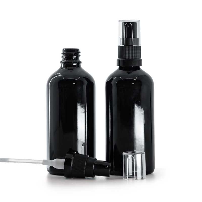 Botella de vidrio, negra brillante, dispensador de aceite, 100 ml