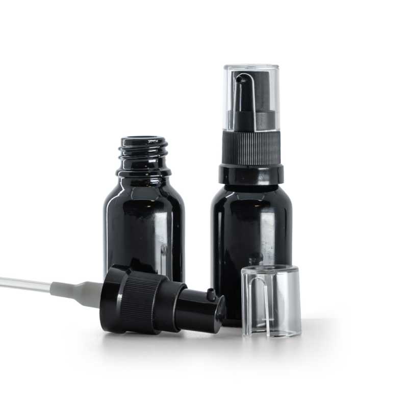 Botella de vidrio, negra brillante, dispensador de aceite, 15 ml