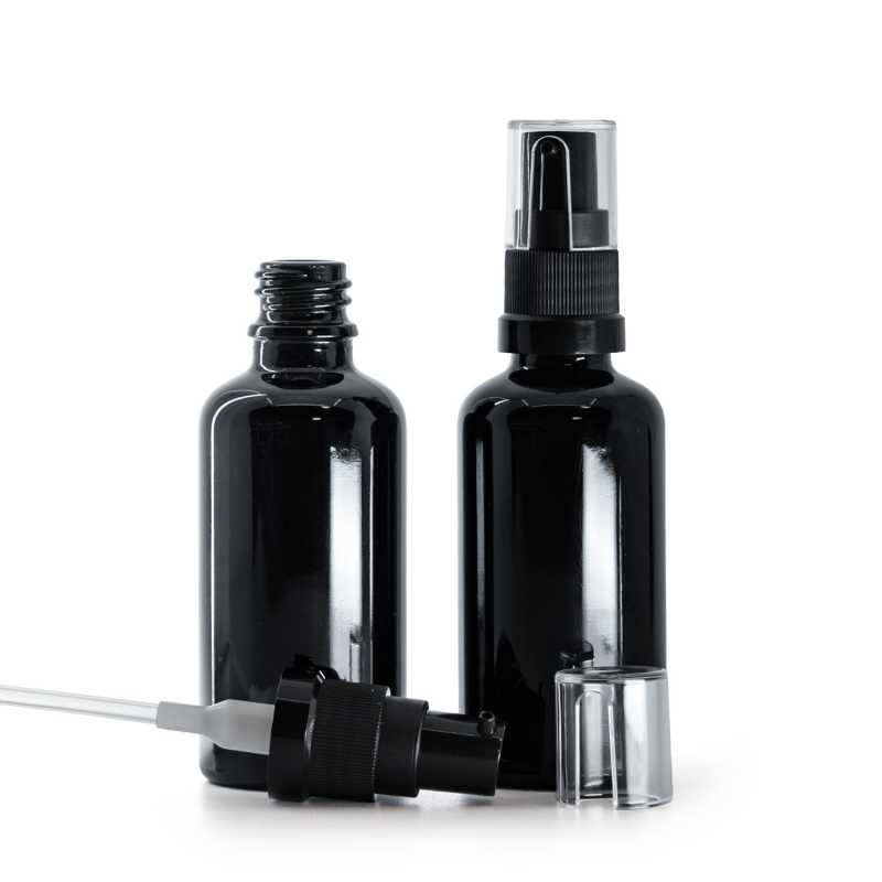 Frasco de vidrio, negro brillante, dispensador de aceite, 50 ml