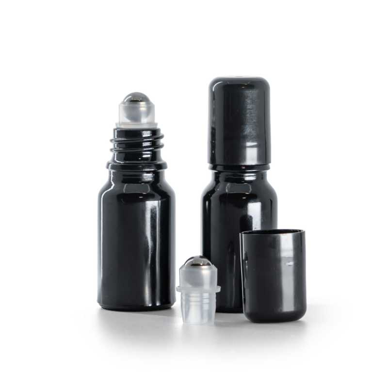 Frasco de vidrio, negro brillante, roll-on, 10 ml