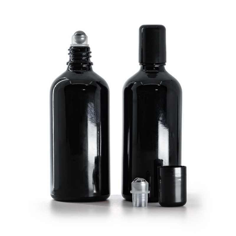 Envase de vidrio, roll-on, negro brillante, 100 ml