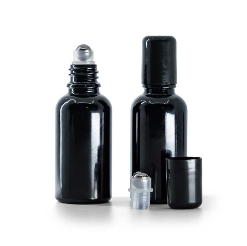 Envase de vidrio roll-on, negro brillante, 30 ml