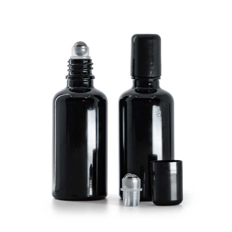 Frasco de vidrio, negro brillante, roll-on, 50 ml