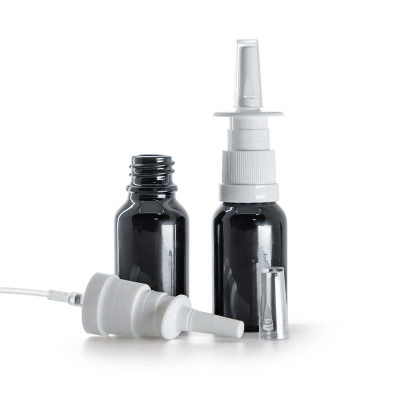 Frasco de vidrio, negro brillante, pulverizador nasal, 15 ml