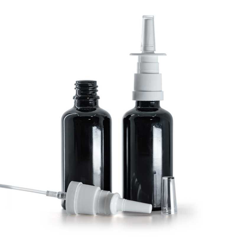 Frasco de vidrio, negro brillante, pulverizador nasal, 50 ml
