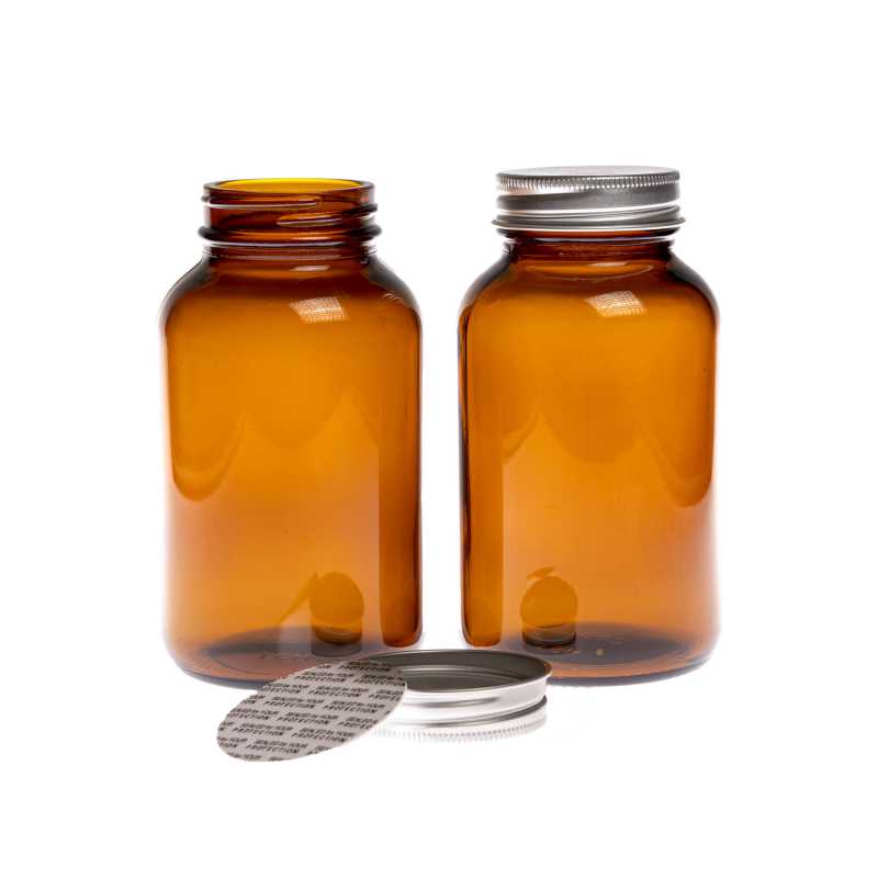 Botella de vidrio, ámbar, tapón de aluminio, 250 ml