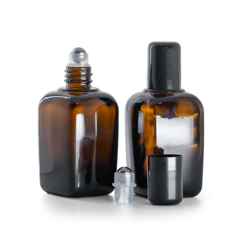 Frasco de vidrio ámbar, cuadrado, roll-on, 45 ml