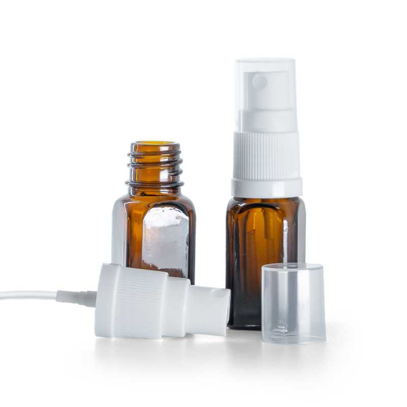 Botella de vidrio cuadrada, pulverizador blanco, 10 ml