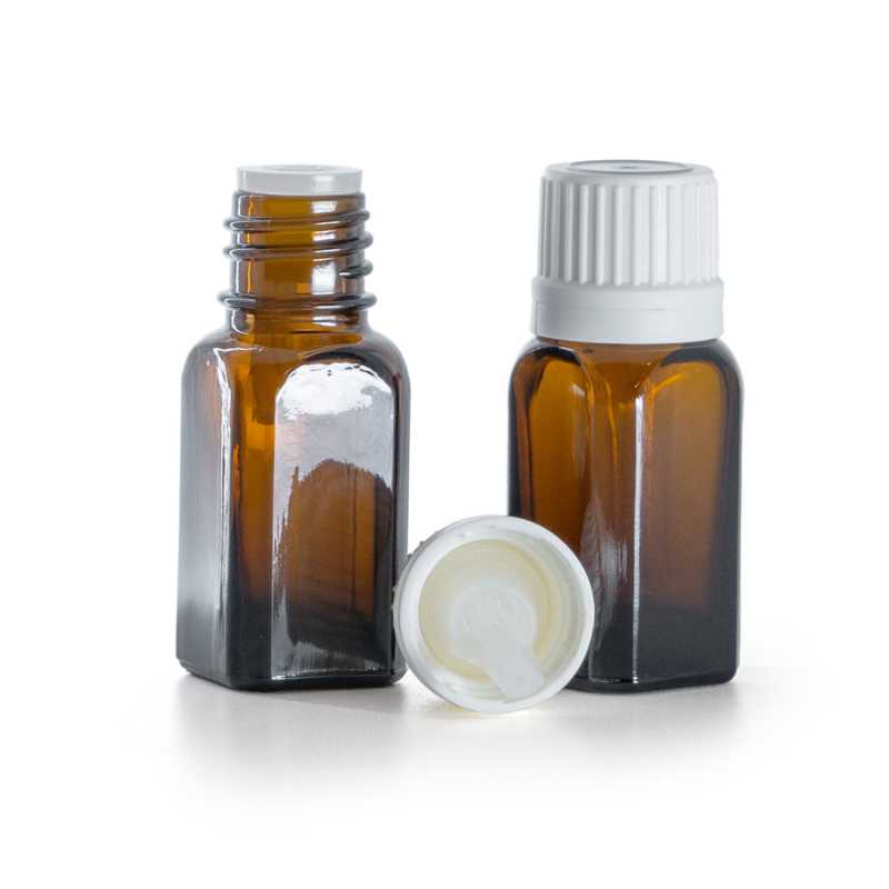 Frasco de vidrio marrón, tapón cuentagotas blanco, 10 ml