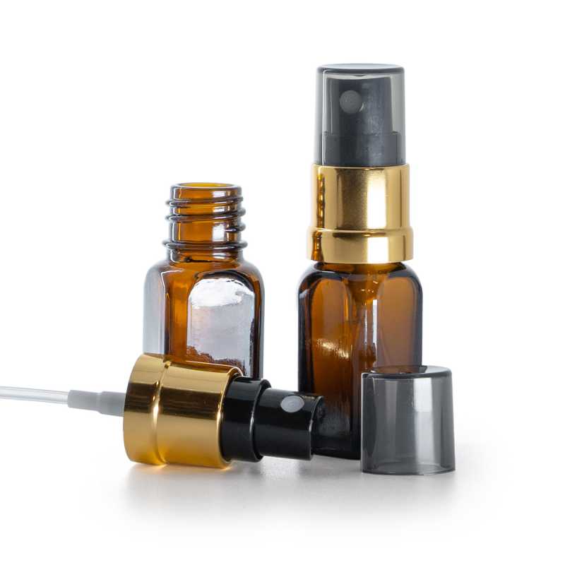 Frasco de vidrio angular, pulverizador negro y dorado, sobretapa ahumada, 10 ml