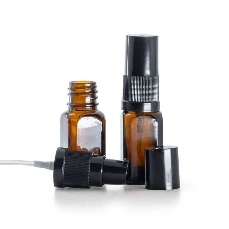 Envase de vidrio, cuadrado, dosificador de loción negro con tapa negra, 10 ml