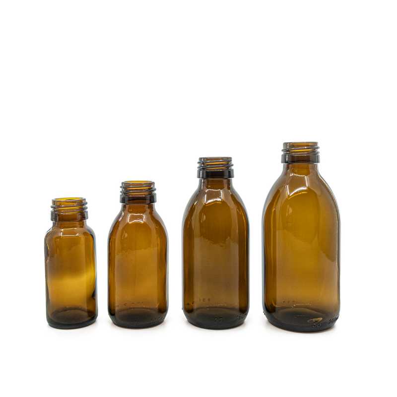 Frasco de vidrio ámbar, PP28, 200 ml, 67 uds
