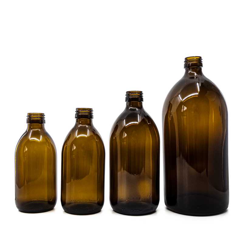 Botella de vidrio ámbar, PP28, 250 ml, 60 uds