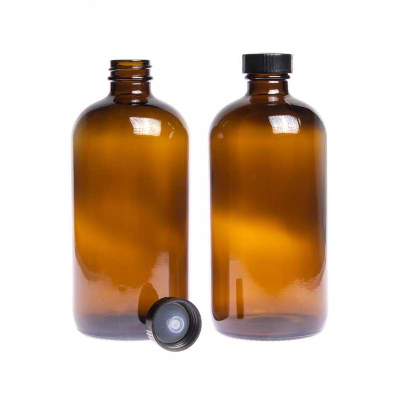Frasco de vidrio ámbar, 480 ml, sobretapa negra