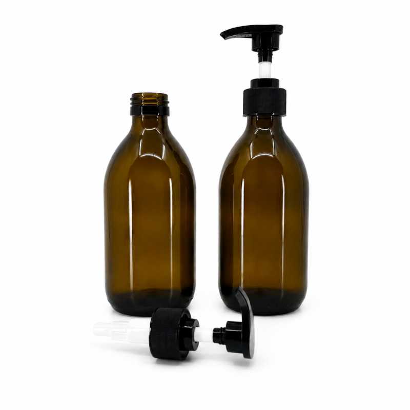 Botella de vidrio, 28 mm, 500 ml, dispensador negro estriado
