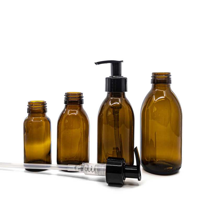 Frasco de vidrio marrón, 28 mm, dispensador negro liso, 50 ml