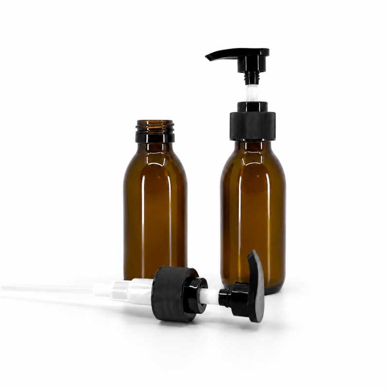 Frasco de vidrio marrón, dispensador estriado negro, 100 ml