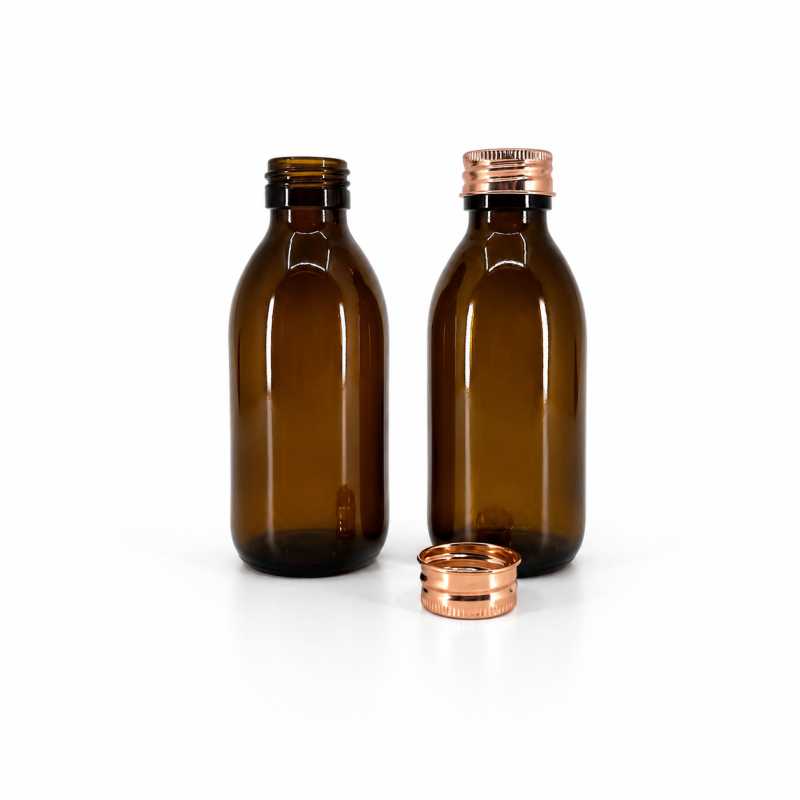 Botella de vidrio, 150 ml, tapón de aluminio oro rosa