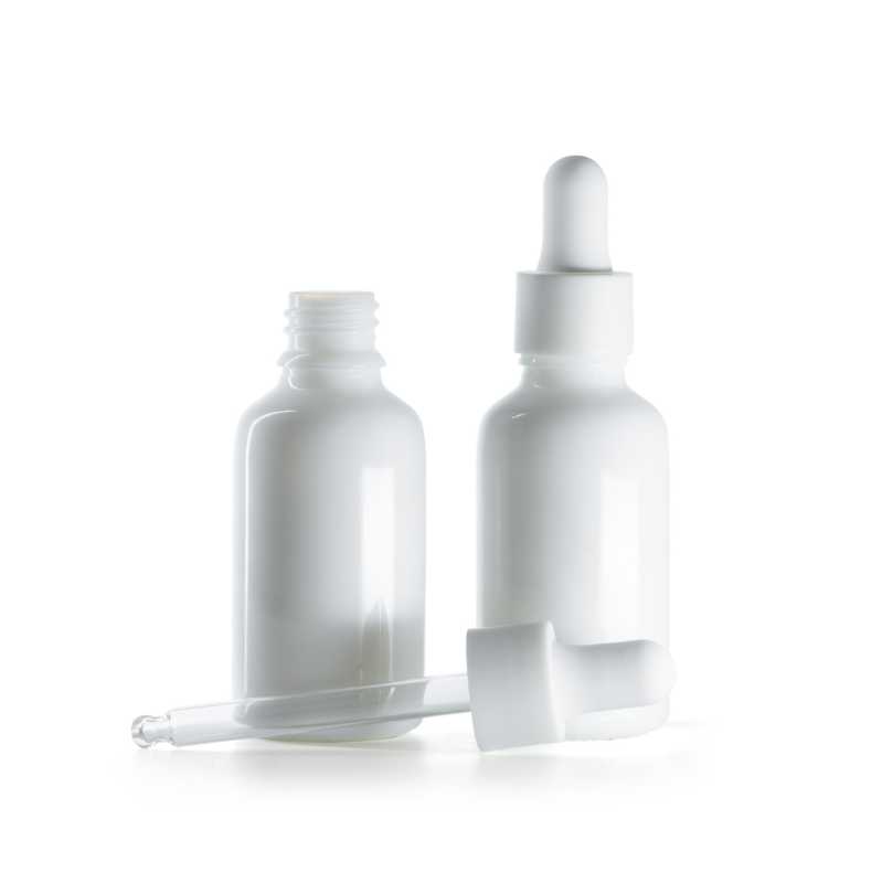 Frasco de vidrio, blanco, gotero blanco mate liso, 30 ml
