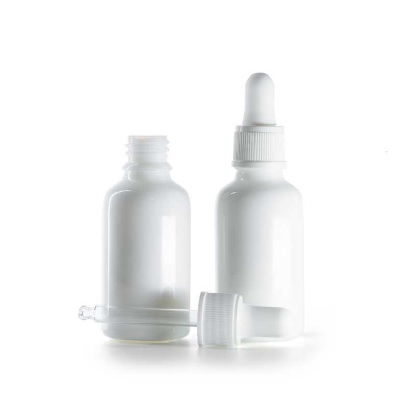 Frasco de vidrio, blanco, cuentagotas blanco mate, 30 ml