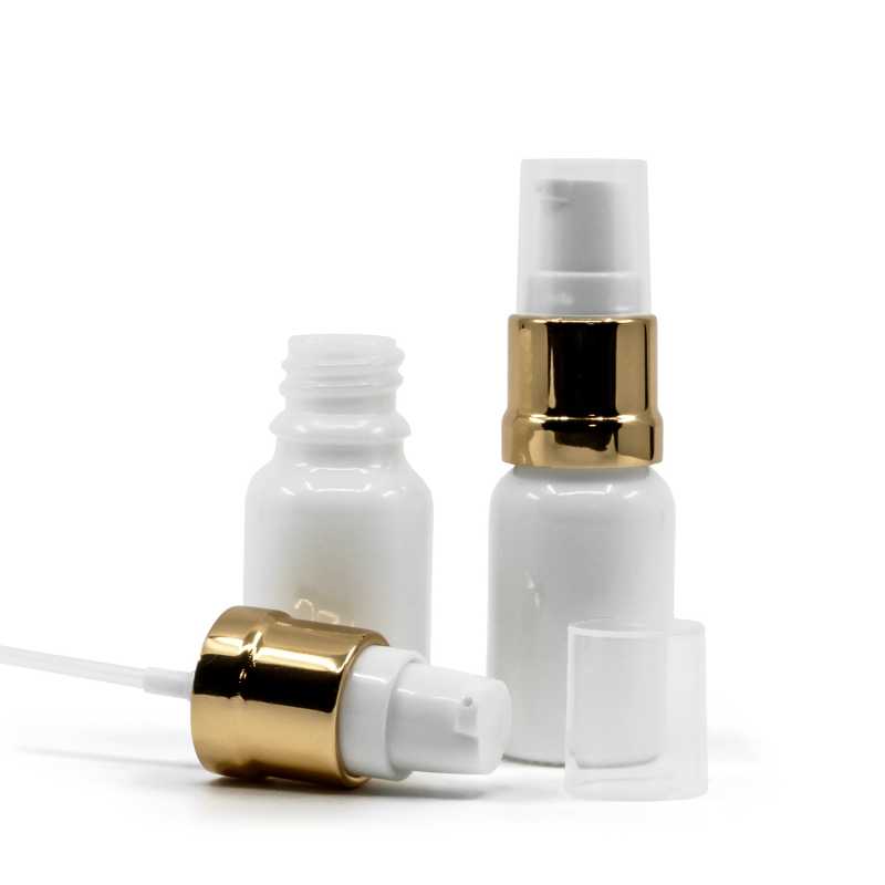Frasco de vidrio, blanco, dispensador blanco dorado brillante, 10 ml